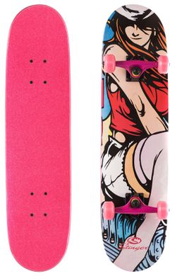 Скейтборд дерево - Color series 79 см - Розовый/Девушка