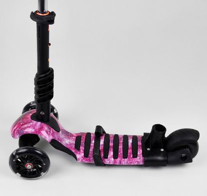 Триколісний дитячий Самокат Scooter - З батьківською ручкою - Рожева Галактика (sci124)