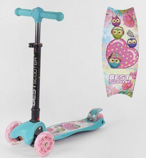 Трехколесный самокат Best Scooter Maxi с фонариком - Ментол / Совы (bs102)
