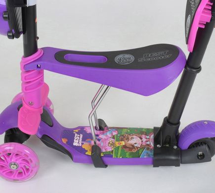 Детский Самокат Беговел Best Scooter 5в1 - С родительской ручкой, сидушкой - Фиолетовый / Соня (x112)