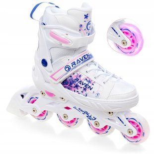 Раздвижные детские ролики Raven Meia White/Pink LED размер 31-34 (sk641)