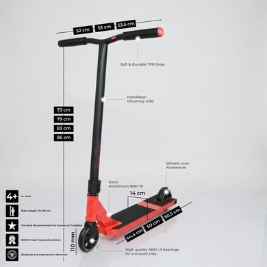 Трюковий самокат NKD Rally Stunt Scooter Red 110 мм (nkx467)