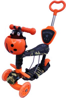Трехколесный Самокат Беговел детский Scooter 5в1 - С родительской ручкой и сидушкой - Orange/Khaki (s2111)