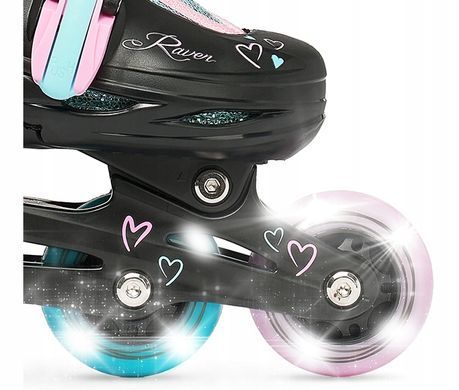 Детские ролики Raven Loret Glitter Black/Mint/Pink LED размер 27-30 (kn134)
