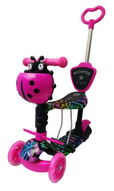 Триколісний Самокат беговел дитячий Scooter 5в1 - З батьківською ручкою і сидушкой - Pink / Stars (s2112)