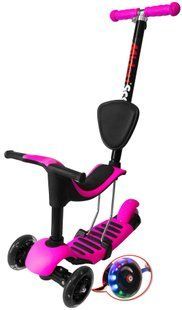 Трехколесный самокат детский сидение и родительская ручка Scooter Trio - Розовый (sa1111)