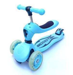 Трехколесный Самокат Беговел детский Scooter Трансформер - 2 в 1 - Голубой (sc1117)