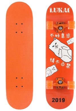 Скейтборд круизер LUKAI LED - Оранжевый Кот 79 см светятся колеса (sk571)