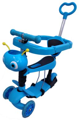 Триколісний Самокат Scooter дитячий- З батьківською ручкою і бортики - Синій (s6111)