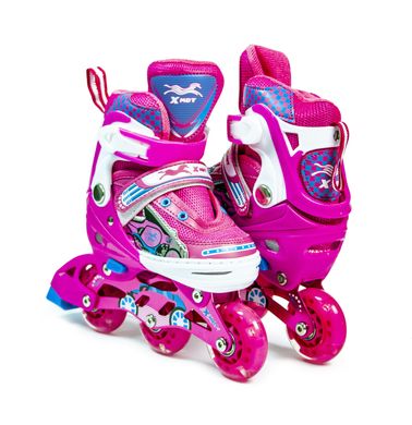 Комплект детских Раздвижных Роликов Sport Kids светящие колеса - Розовый р. 28-31 (rlx112)