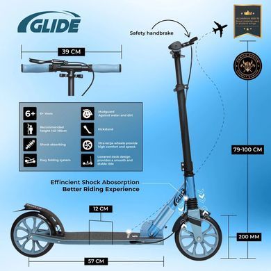 Самокат двухколесный Story GlideX Elite Blue 200 мм (nkx395)
