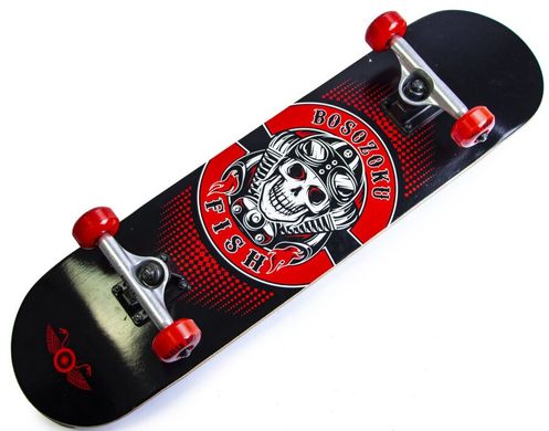 Скейтборд деревянный канадский клен для трюков Fish Skateboards - Красный Череп 79см (sk897)