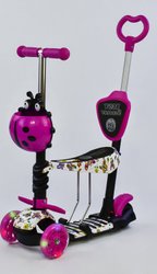 Триколісний Самокат беговел дитячий Scooter 5в1 - З батьківською ручкою і сидушкой - Рожевий/ Квіти (s2116)