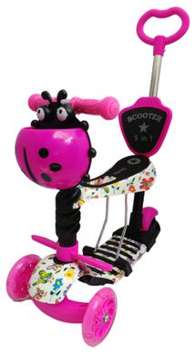 Трехколесный Самокат Беговел детский Scooter 5в1 - С родительской ручкой и сидушкой - Розовый/ Цветы (s2116)
