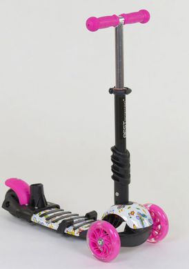 Трехколесный Самокат Беговел детский Scooter 5в1 - С родительской ручкой и сидушкой - Розовый/ Цветы (s2116)