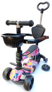 Трехколесный Самокат детский Scooter - С родительской ручкой и Бортиком - Стикер (sci211)